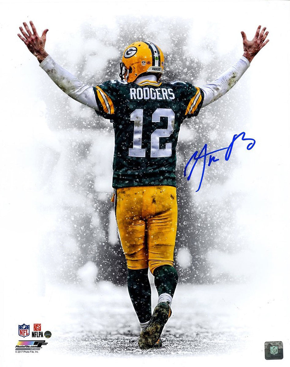 Aaron Rodgers Green Bay Packers Autographed Snow Photograph