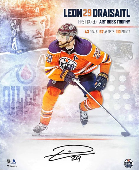 Leon Draisaitl<br>Edmonton Oilers<br>Original signiertes Poster<br>Limitierte Auflage „Art Ross Trophy“<br>40 x 50 cm