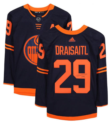 Leon Draisaitl<br>Edmonton Oilers<br>Original handsigniertes Navy Alternate Adidas Authentic Jersey